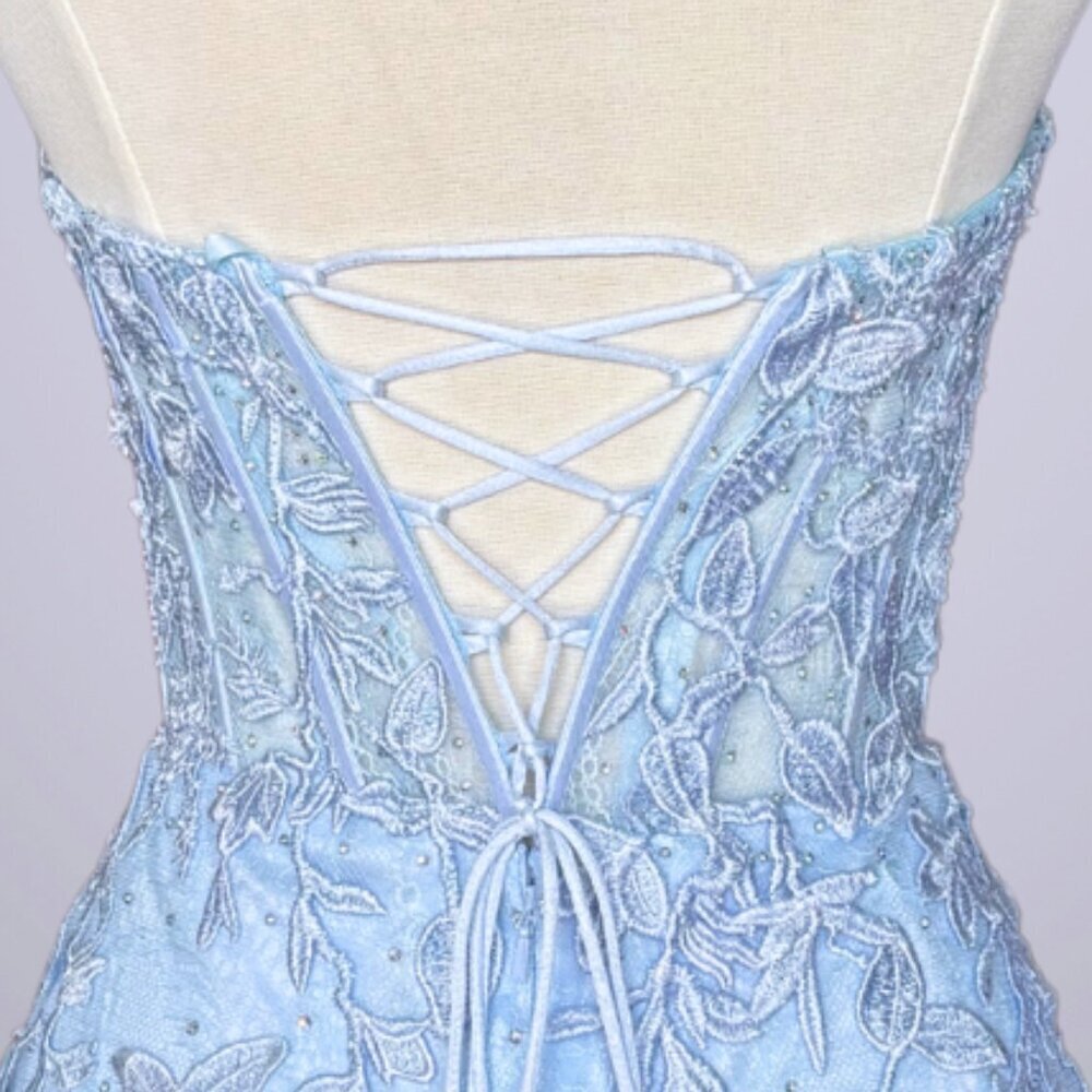 NEW FORMAL SLEEVELESS SHEATH STRAPLESS DRESS EMBROIDERED W/ FLORAL LACE AC 7053S - Picture 8 of 9